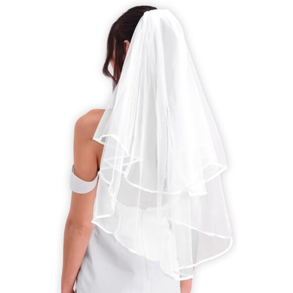 Women's White Silk Bridal Veil For Bachelorette Party Decorations Bridal Shower - Picture 1 of 8